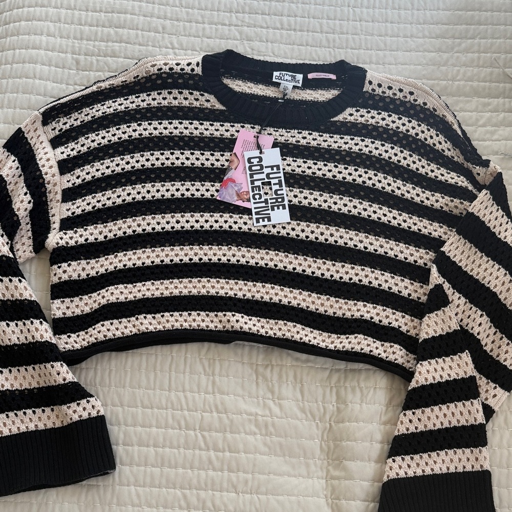 Striped Black and Cream Cropped Sweater